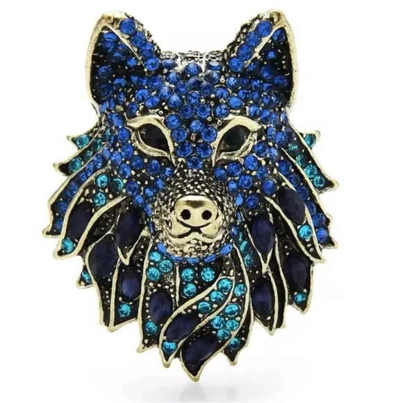 Betsey Johnson Wolf Crystal Blue Crystal Brooch - Picture 4 of 8